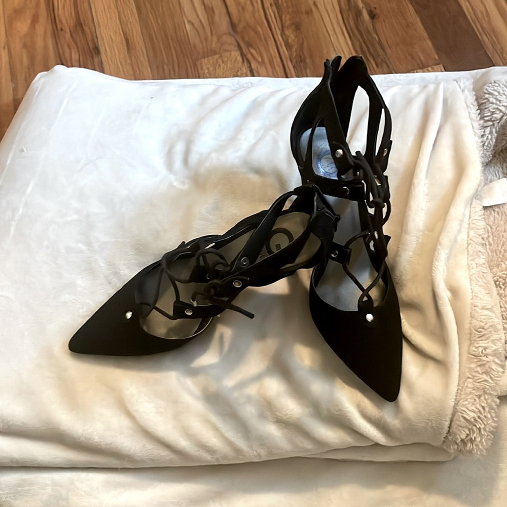 Black Suede Lace-Up Heels